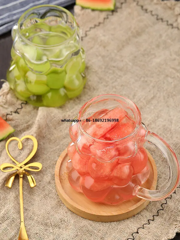 High Borosilicate Grape Glass with Handle, Beverage Cup, Breakfast Milk Cup, Coffee Cup with Lid, Mug As A Gift