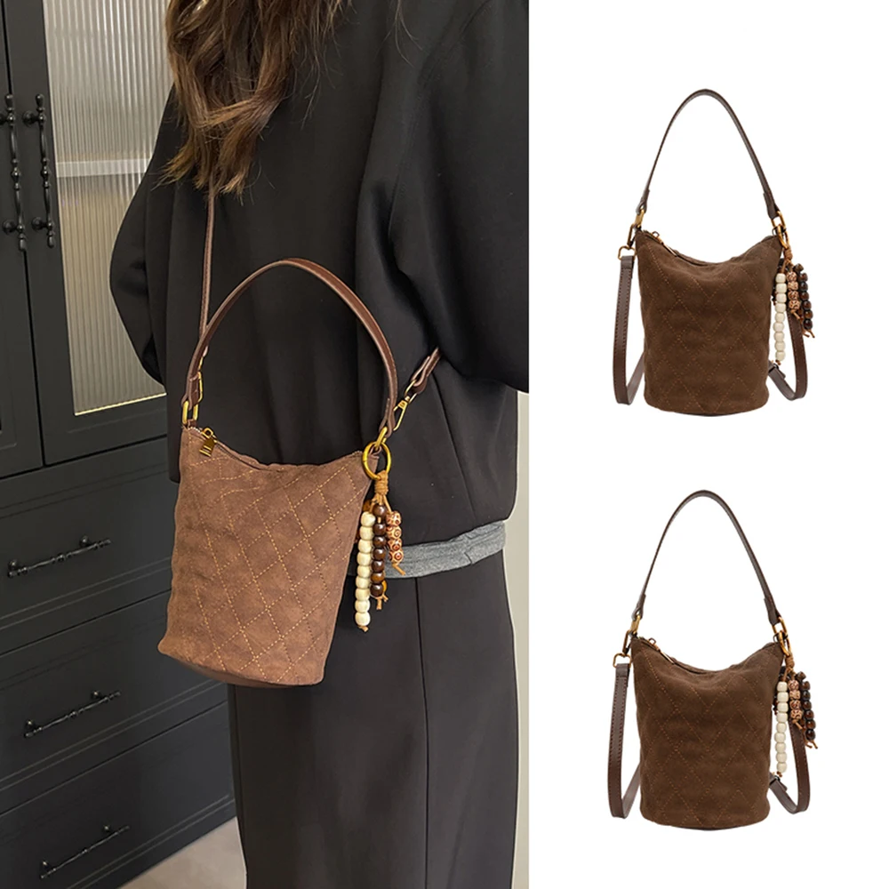 

Женская сумка-ведро в клетку с вышивкой в стиле ретро, осень-зима 2025 года, модная универсальная сумка, женская сумка через плечо Carryall