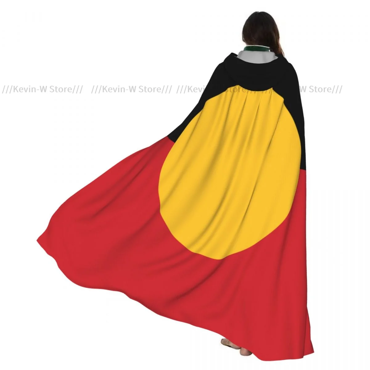 

Unisex Adult Australian Aboriginal Flag Print Cloak with Hood Long Witch Costume Cosplay