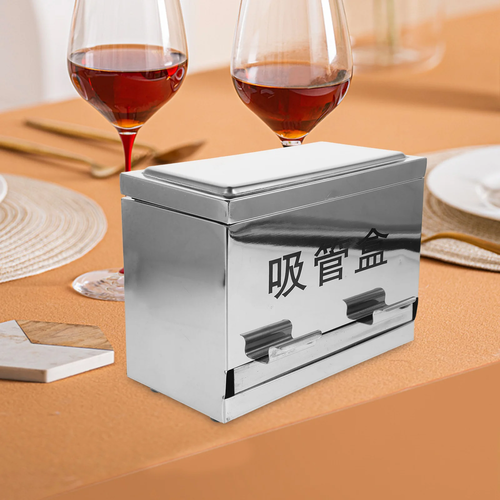 Pressing Type Straw Box Stainless Steel Straw Dispenser For Restaurant Bar Kitchen Storage Container Holder Organizer