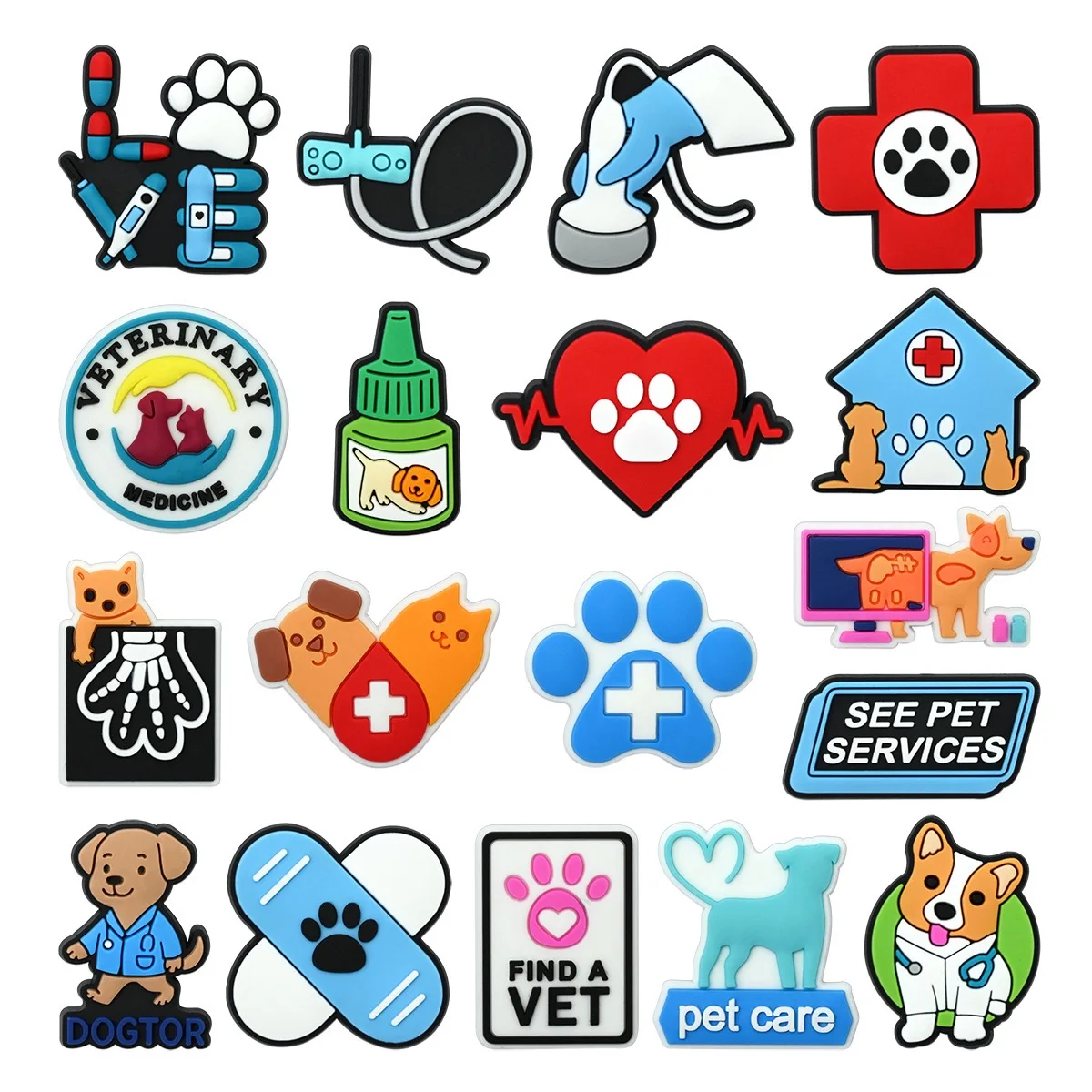 18pcs Pet Medical Series Shoe Charms Shoes Decoration Accessories for Bubble Slides Clog Sandals Friend Party Gifts