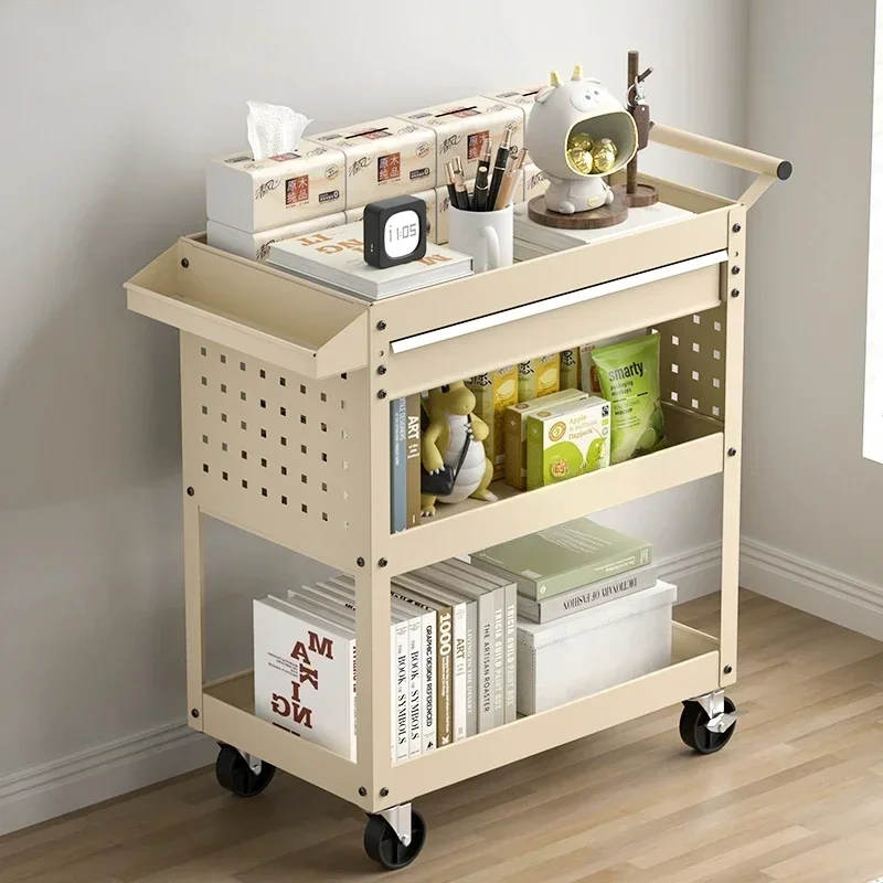 Tool cart, multi-functional household, book oil painting storage shelf, three-layer trolley, mobile simple trolley