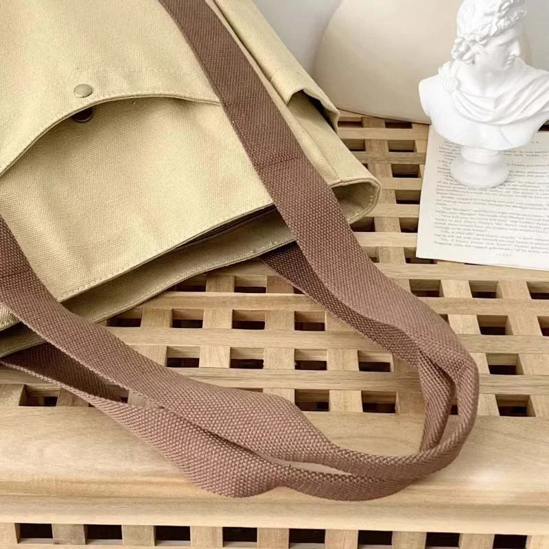 Große Canvas-Tragetasche, Schultertasche für den Arbeitsweg, Handtasche für Studenten, Büchertasche für den täglichen Gebrauch im Freien – Detail 6