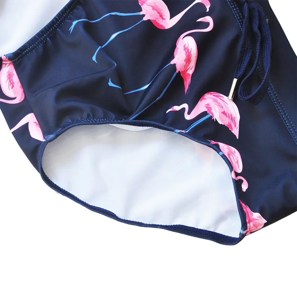 Men Swim Briefs Sexy Flamingo Print Surfing Board Shorts Beach Boxer Trunks Bathing Suit Bikini Swimsuit Swimwear Navy