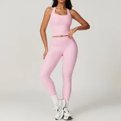 Conjunto de ropa deportiva de dos piezas para mujer, chándal de cintura alta con realce para gimnasio, correr y hacer Yoga