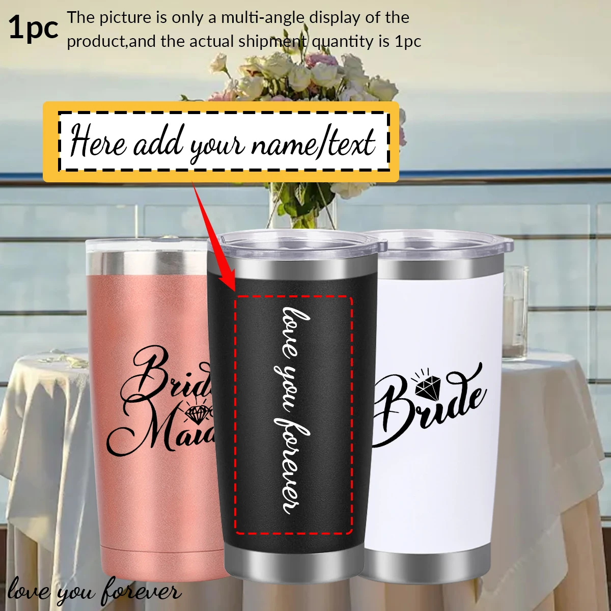 

1pc Customized Name Print Bride Car Cup with Lid Stainless Steel Vacuum Water Cups Outdoor Hiking Drink Cups Wedding Gift Friend