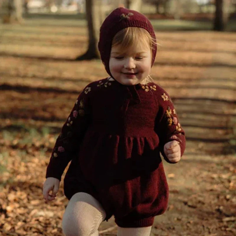

2025 Girls Knitted Cardigan for Winter Autumn Kids Girl Coats Vintage Boutique Knit Sweaters Rompers Children Embroidery Outfits