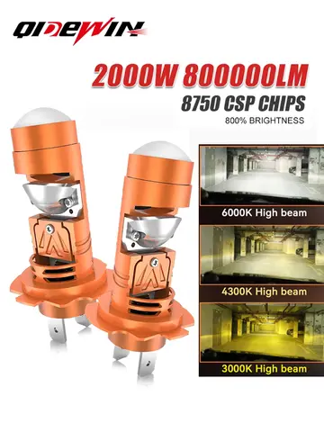 Mini H7 Bi LED Projector Lens Headlight Car Bulb 3000K 4300K 6000K Canbus Hi/Low Beam 600000LM Turbo Fan Motorcycle Plug&Play