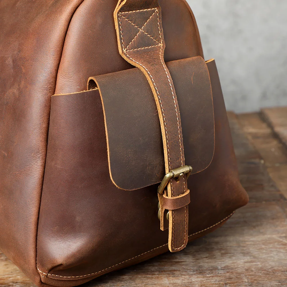 S.WORKER Handgefertigte Reisetasche aus Vollnarbenleder, Echtleder, große Kapazität, Business-Gepäck, Wochenend-Reisetasche – Detail 16