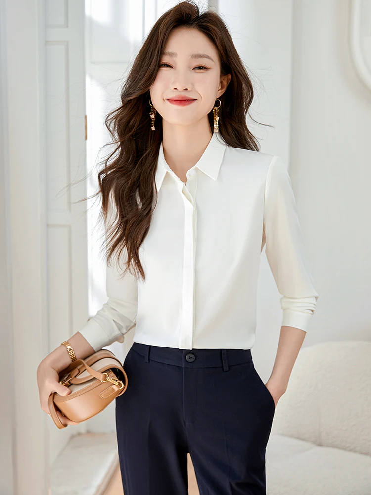 

Elegant Long Sleeve Shirt Women's Fashion Spring New Design High End Flip Collar Professional Match All Seasons Silk Cotton