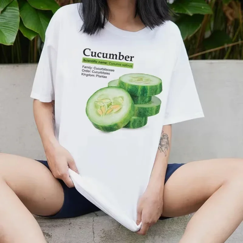 

Cucumber Graphic Printed T-shirt Retro Casual Fashion Street Round-Neck Women's Short-Sleeved Top Women Clothing