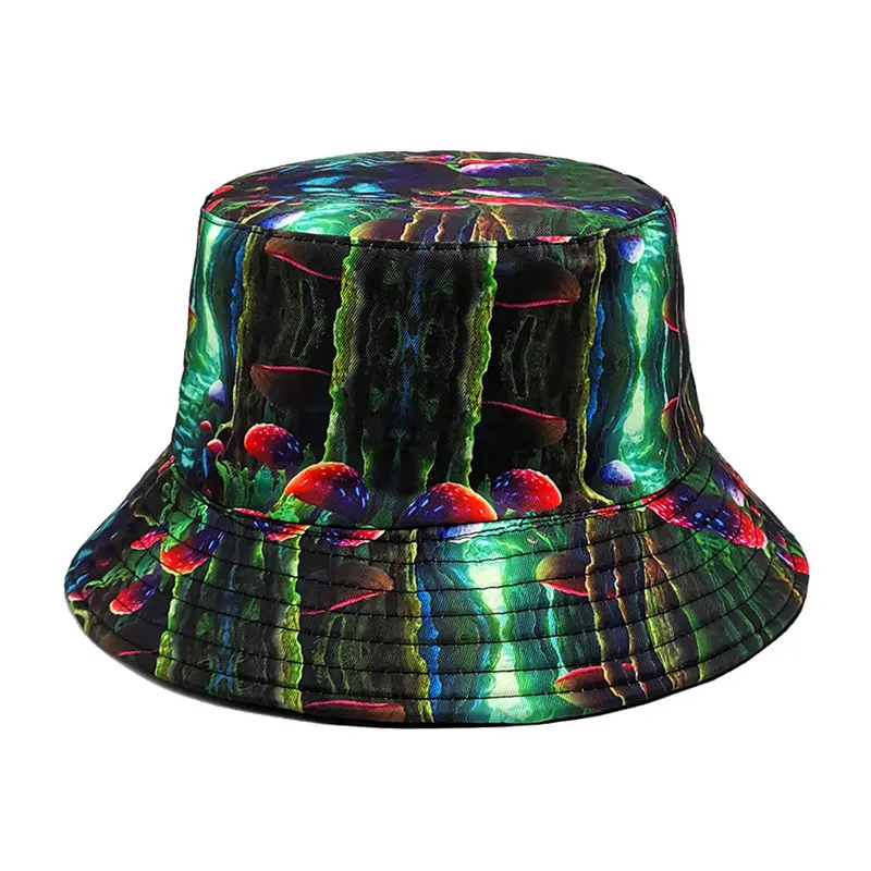 2024 Four Seasons Cotton Cartoon Mushroom Print Bucket Hat Fisherman Hat Outdoor Travel Sun Cap for Men and Women 279