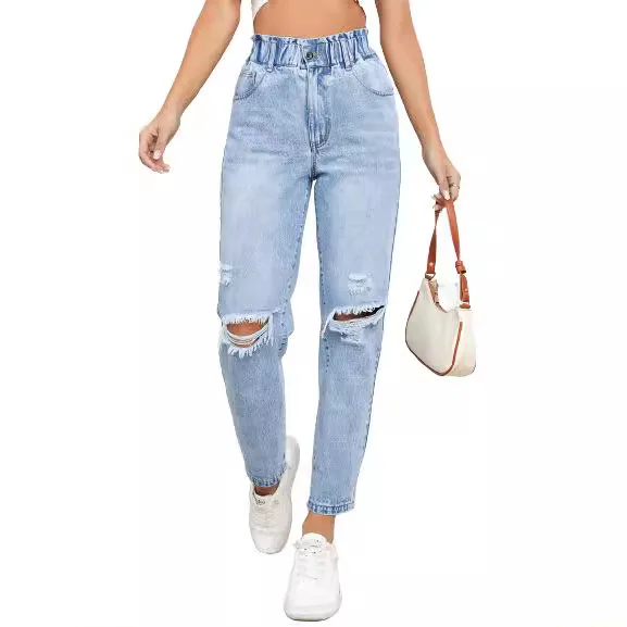 Japan und Südkorea Lässige gewaschene zerrissene Jeans für Frauen Frühling und Sommer Neue Mode Gerade Neun Minuten Hosen Frauen