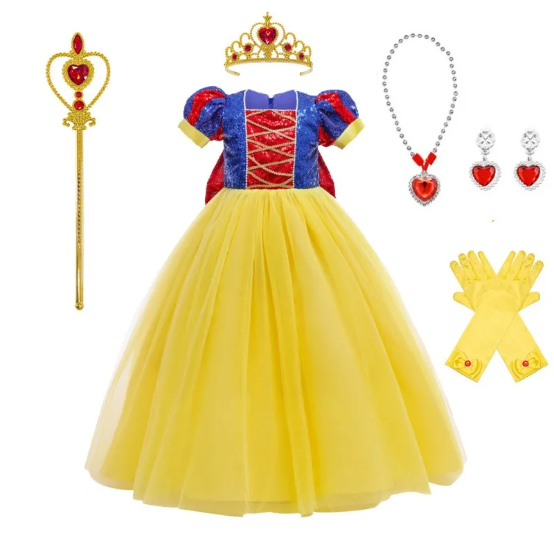 

Princess Dress Children Costume Cute Yellow Tulle Tutu Dresses Kid Girls Role Play Outfit Birthday Party Set Stage Performance