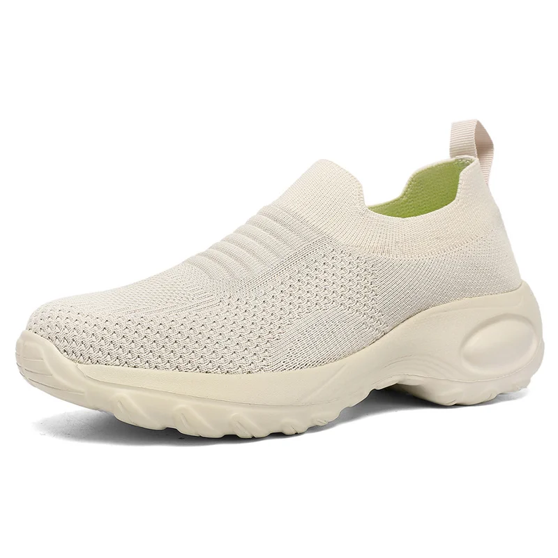 New large size ladies fashion flying woven casual shoes comfortable sports shoes thick sole anti-slip wear sports shoes