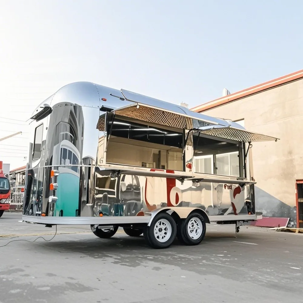 

New 304 Stainless Steel Mobile Food Trailer Airstream Style Hot Dogs Camper Van Coffee Food Truck Ice Cream Food Cart