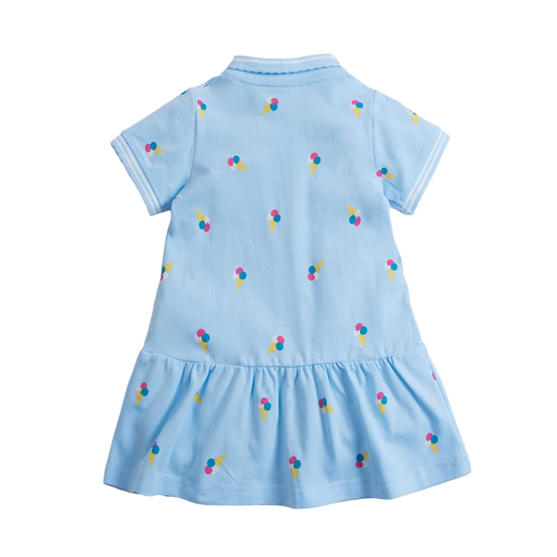 Little maven Kids Casual Clothes Summer Girls Short Sleeve Polo Dress Ruffled Hem Ice Cream Print Princess Dress Cotton