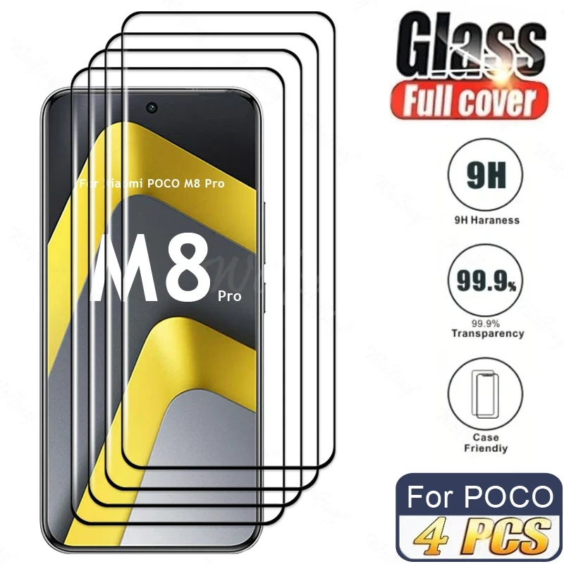 4 PCS Tempered Glass For Xiaomi POCO M8 Pro Glass Protector Film Curved Screen POCO M8 Pro Tempered Glass Anti fingerprint
