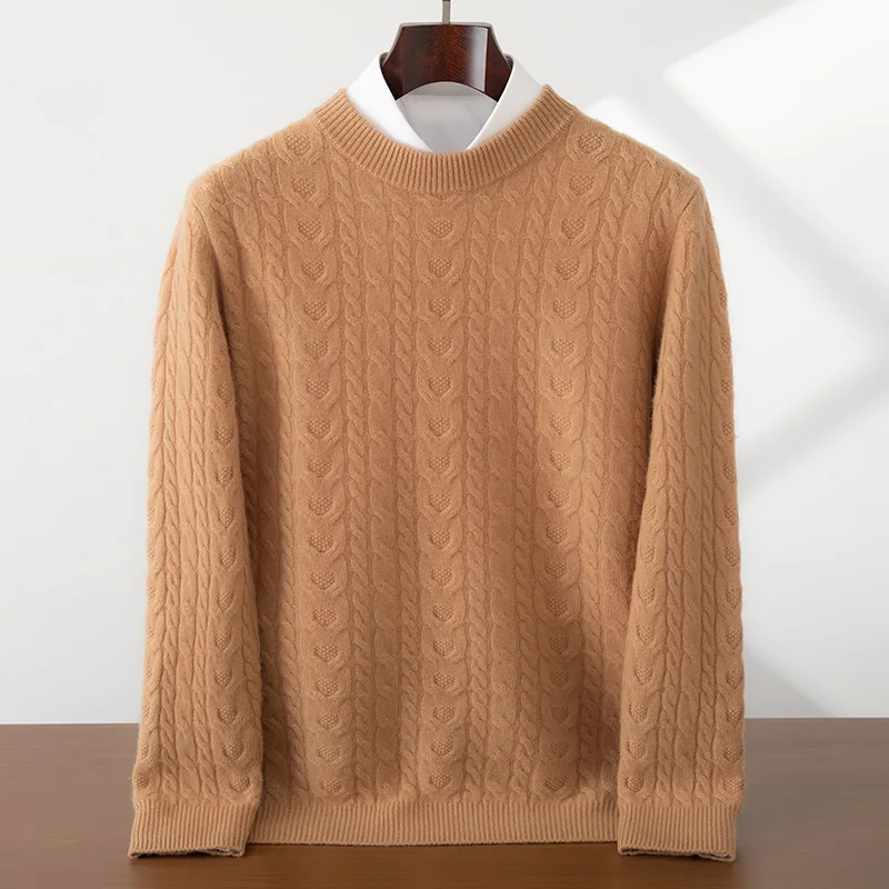 

2025 Autumn/Winter New 100% Pure Cashmere Men's Round Neck Pullover Solid Color Thick Knitted Sweater Business Casual Men's Top