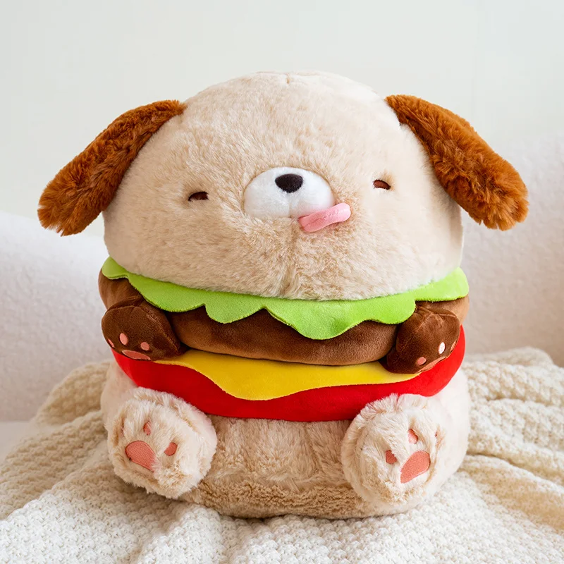 Funny Burger Dog Plush Toy Stuffed Soft Hamburger Puppy Pillow Sofa Cushion Cute Peluche Room Decor Boy Girl Birthday Gift