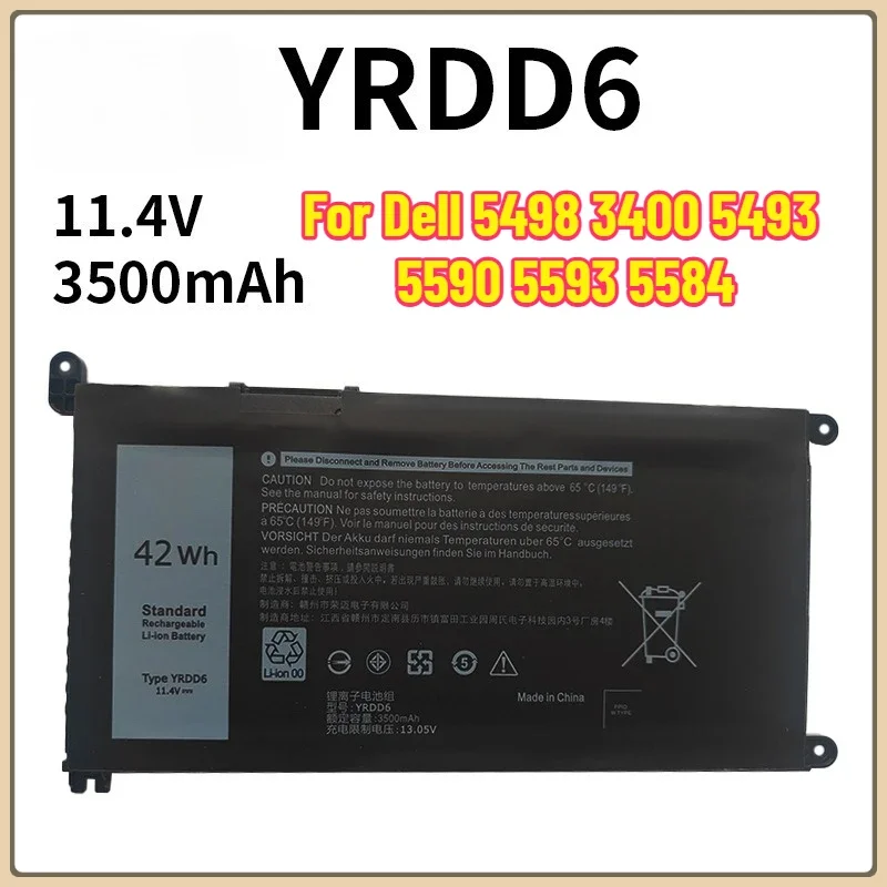 

11.4V 42Wh YRDD6 Laptop Battery for Inspiron 5481 5482 5485 5491 5591 5485 5585 5480 Dell Vostro 3491 3591 3490 3590 3501