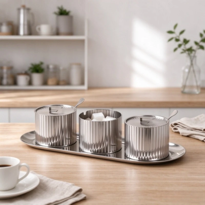 Nordic Light Luxury Spice Box Stainless Steel Kitchen Storage Canister & Sugar Jar Premium Condiment Bottle for Countertop