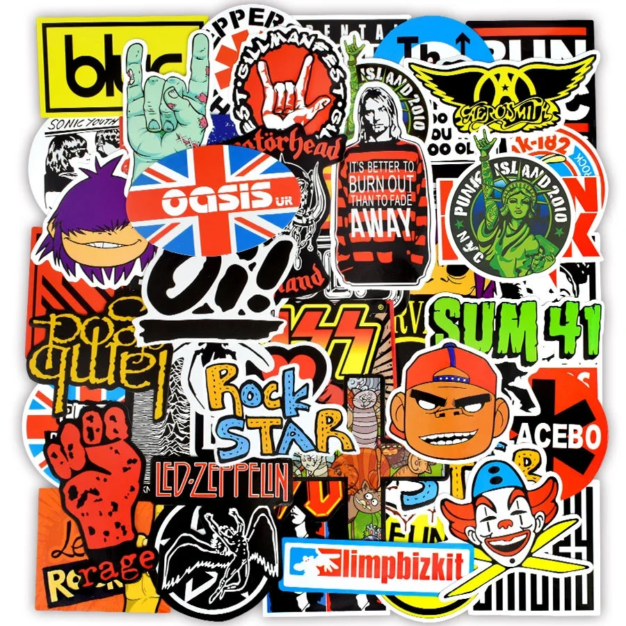 

100Pcs Rock Music Stickers — 60s 70s 80s 90s Rock Band Stickers and Decals for Water Bottle Laptop Computer Notebook Phone