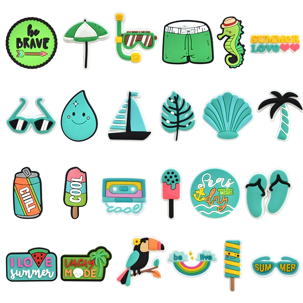 

24pcs/set Summer Cool Leisurely Series Shoe Decoration Designer for Shoe Charms Accessories for Classic Clog Kids Gifts