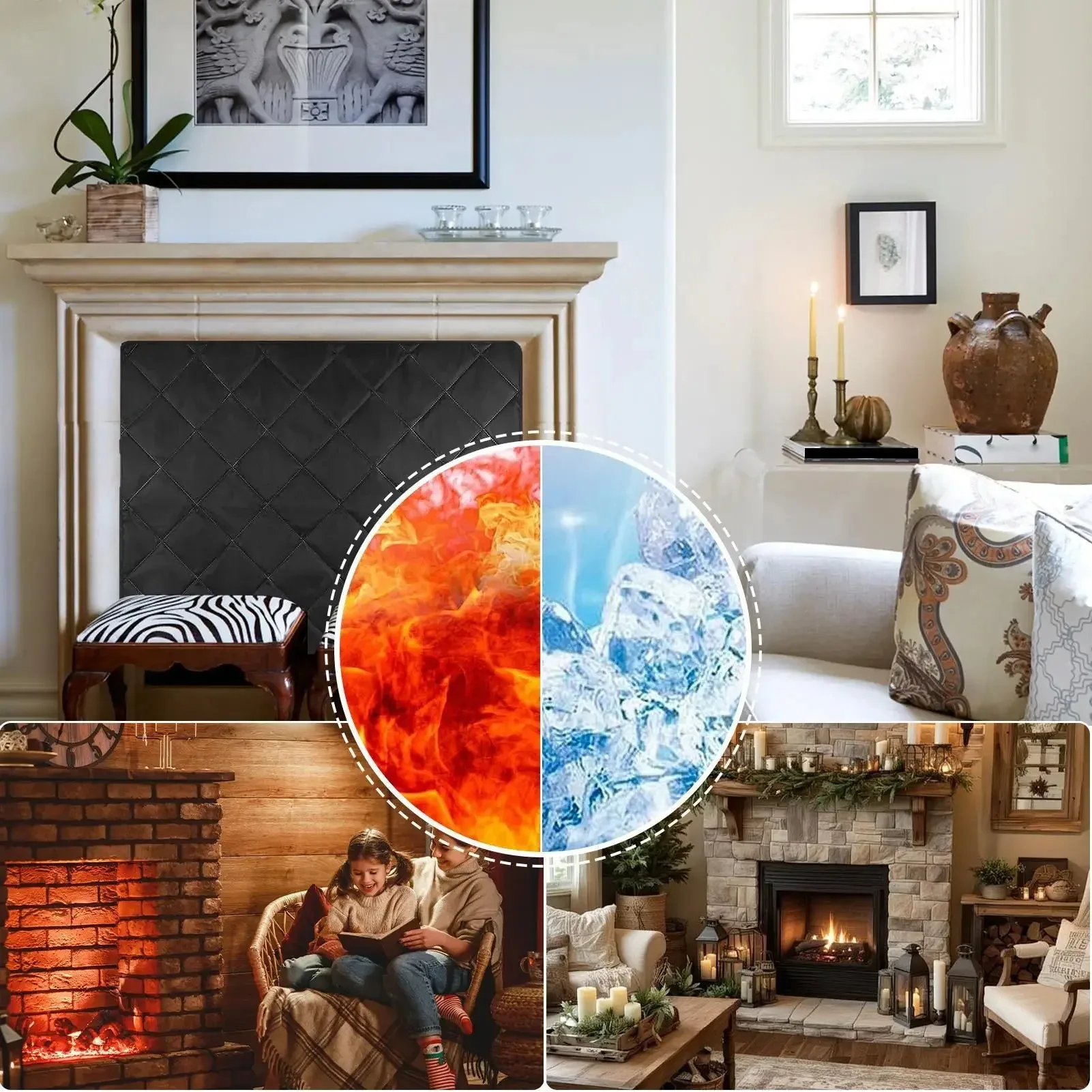 Oxford Cloth Fireplace Cover Is Heat-Insulating, Windproof, Heat-Resistant, Energy-Saving, Dust-Proof, and Hole Free