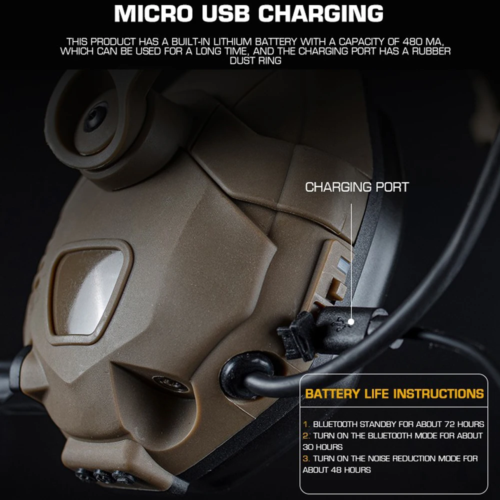 Auriculares tácticos Bluetooth con reducción de ruido, orejeras de protección de afinación recargables para OPS Core ARC, accesorios de tiro de caza