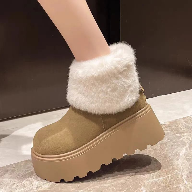 

Новинка 2023 года, зимние хлопковые туфли на толстой подошве с добавлением флиса и пенопласта на толстой подошве, женские зимние ботинки, увеличивающие рост