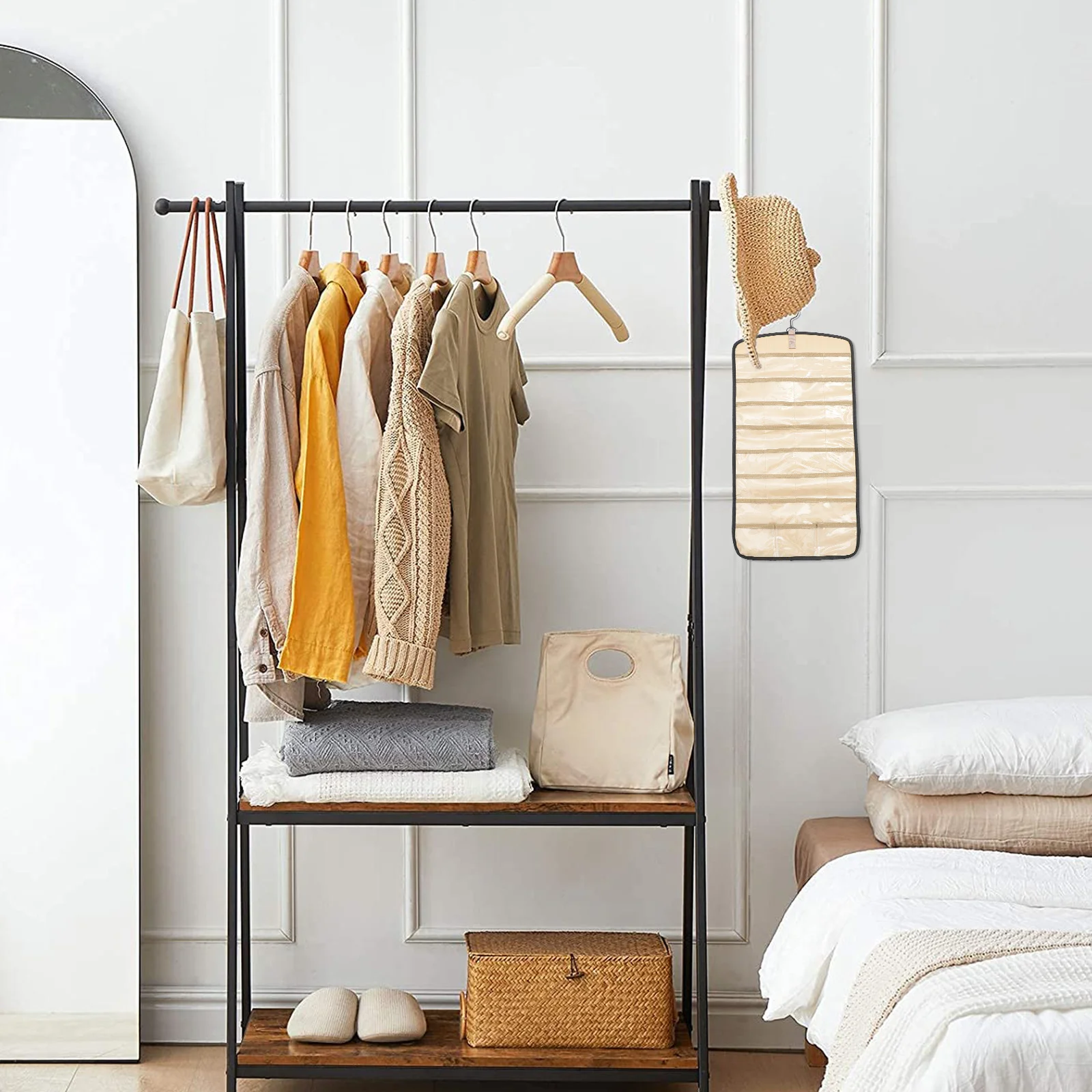 Large Capacity Hanging Jewelry Organizer Storage Bag Dual-Sided Earring Necklace Ring Display Holder Wall Organizer