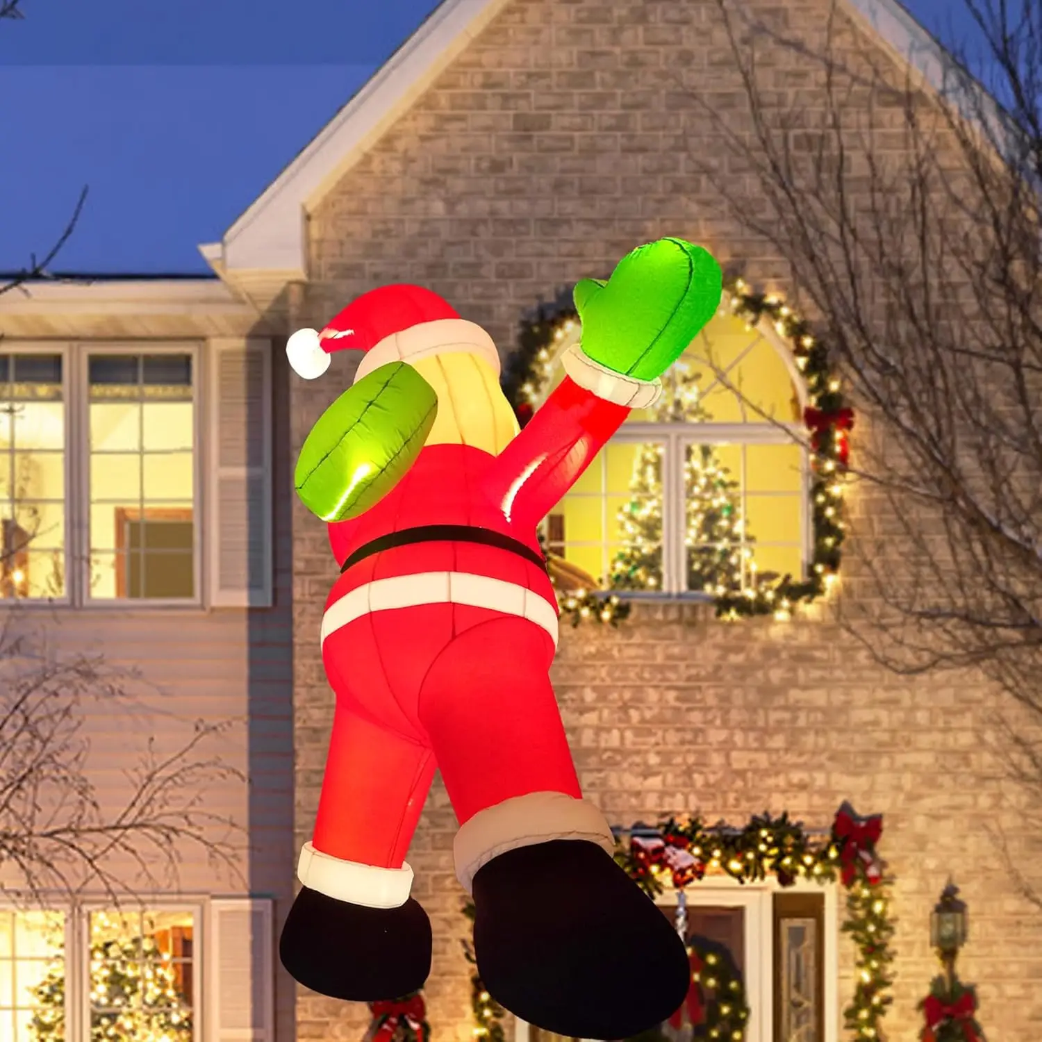 

Christmas Inflatables Hanging Santa Claus with Gift Bag, 1 Air Blower, Build-in Bright LED Lights