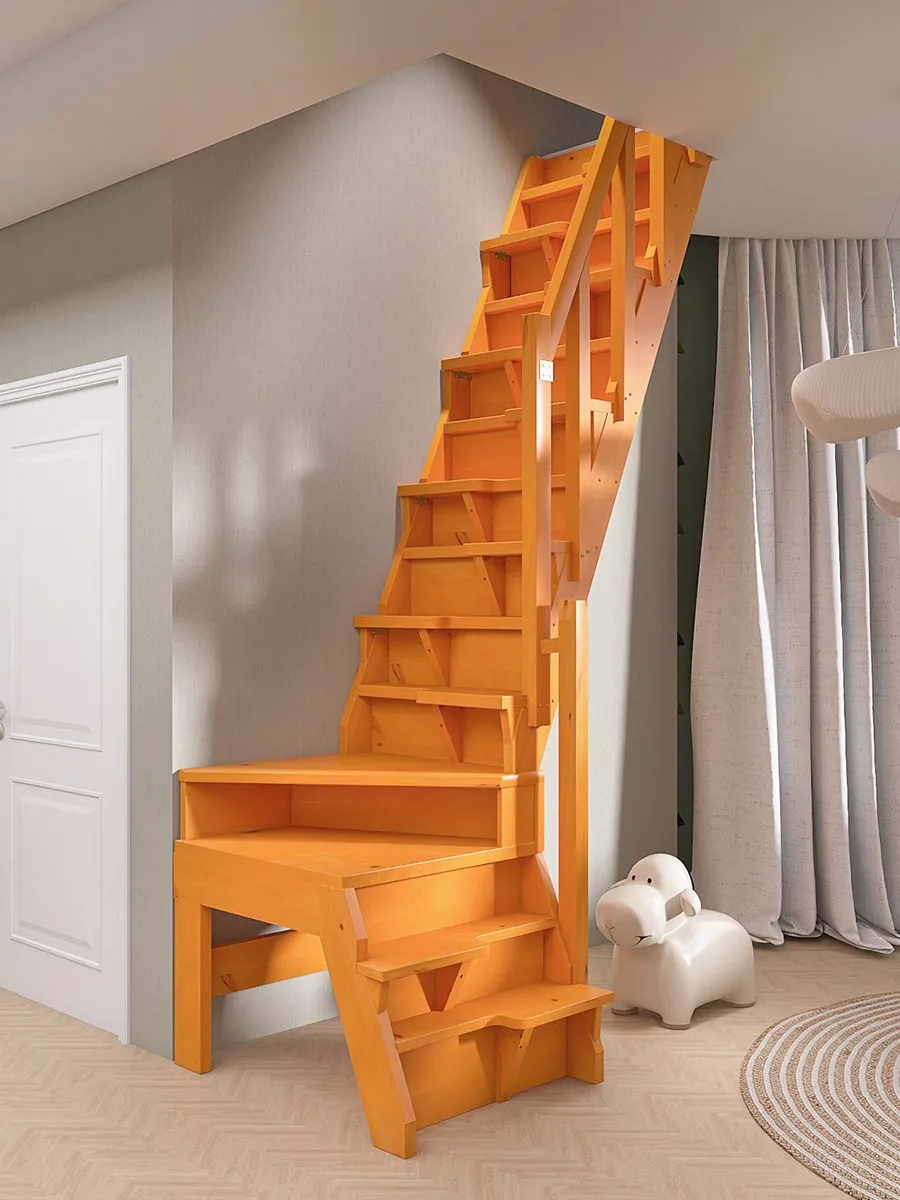 Duplex attic corner stairs household indoor small space small hole integral wooden ladder compartment ladder