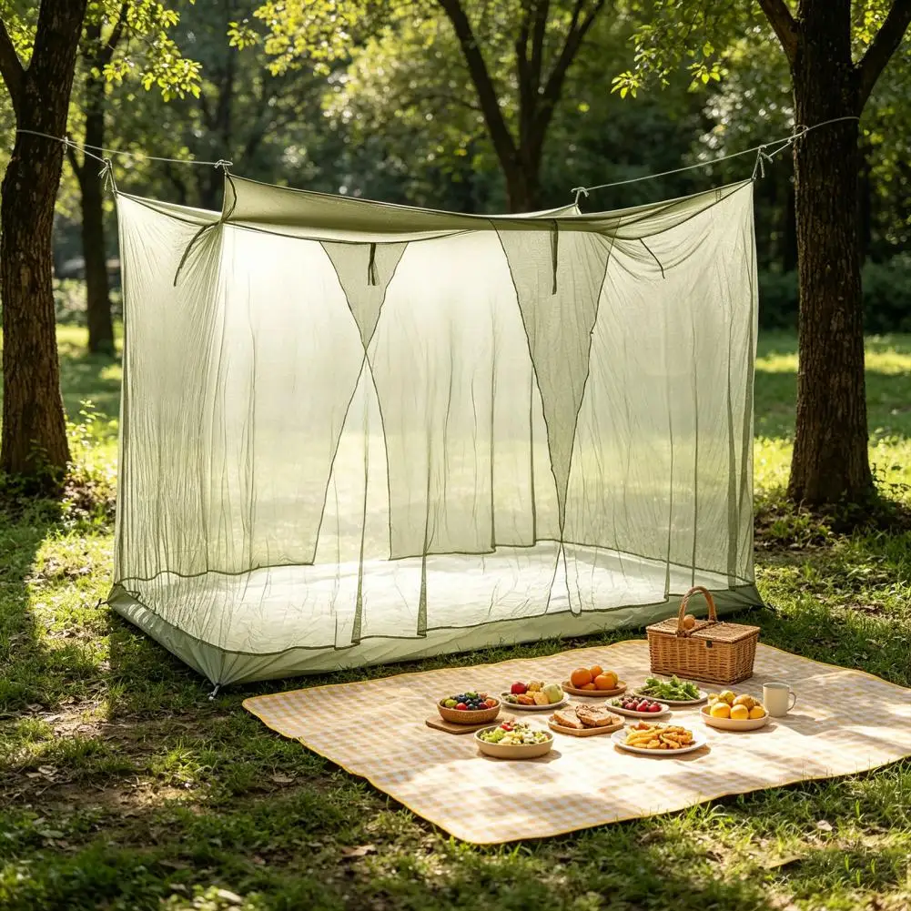 Mosquito Net with Hooks 2 Pcs Mosquito Net Canopy for Bed Patio 4 Corner Mesh Net with Side Openings Hanging Hooks for Camping