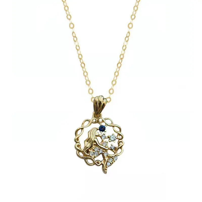 INS Mermaid Princess Pendant Necklace For Women S925 Pure Silver Electroplated 14K Gold Sweet Girlfriend Birthday Gift Jewelry