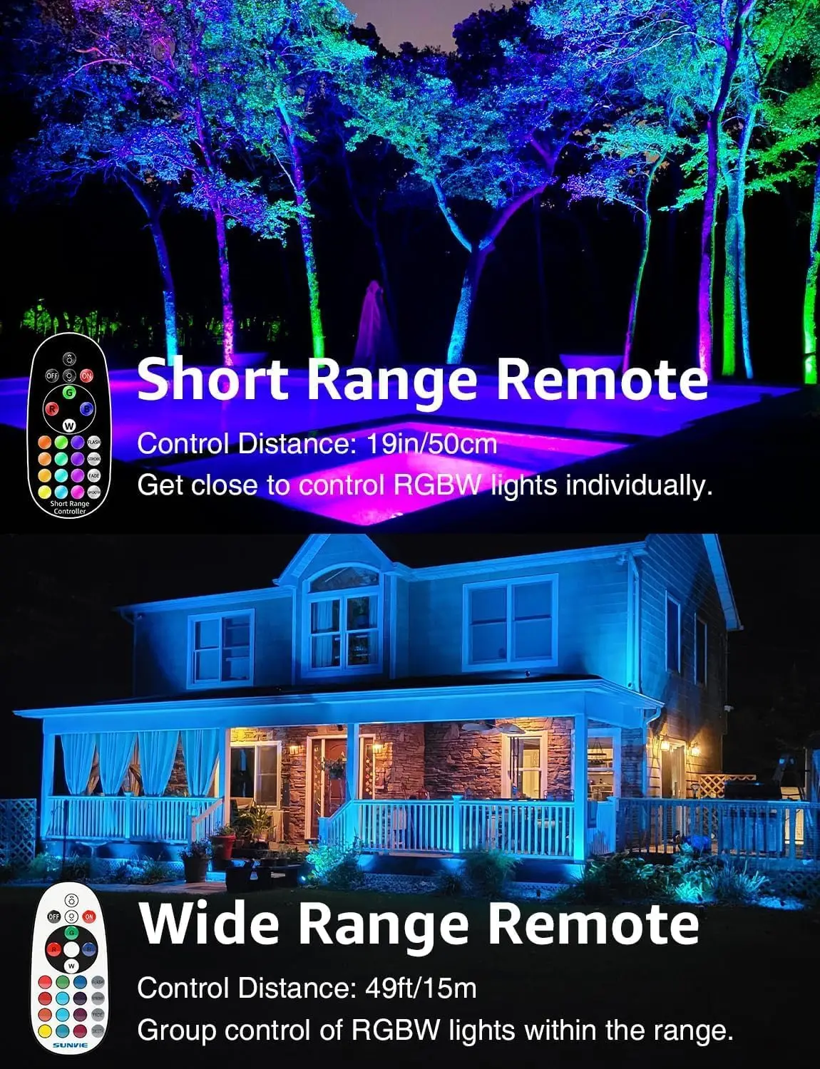 Luces de paisaje de bajo voltaje, iluminación de paisaje que cambia de color LED de 12 W con control remoto y conexión de cable