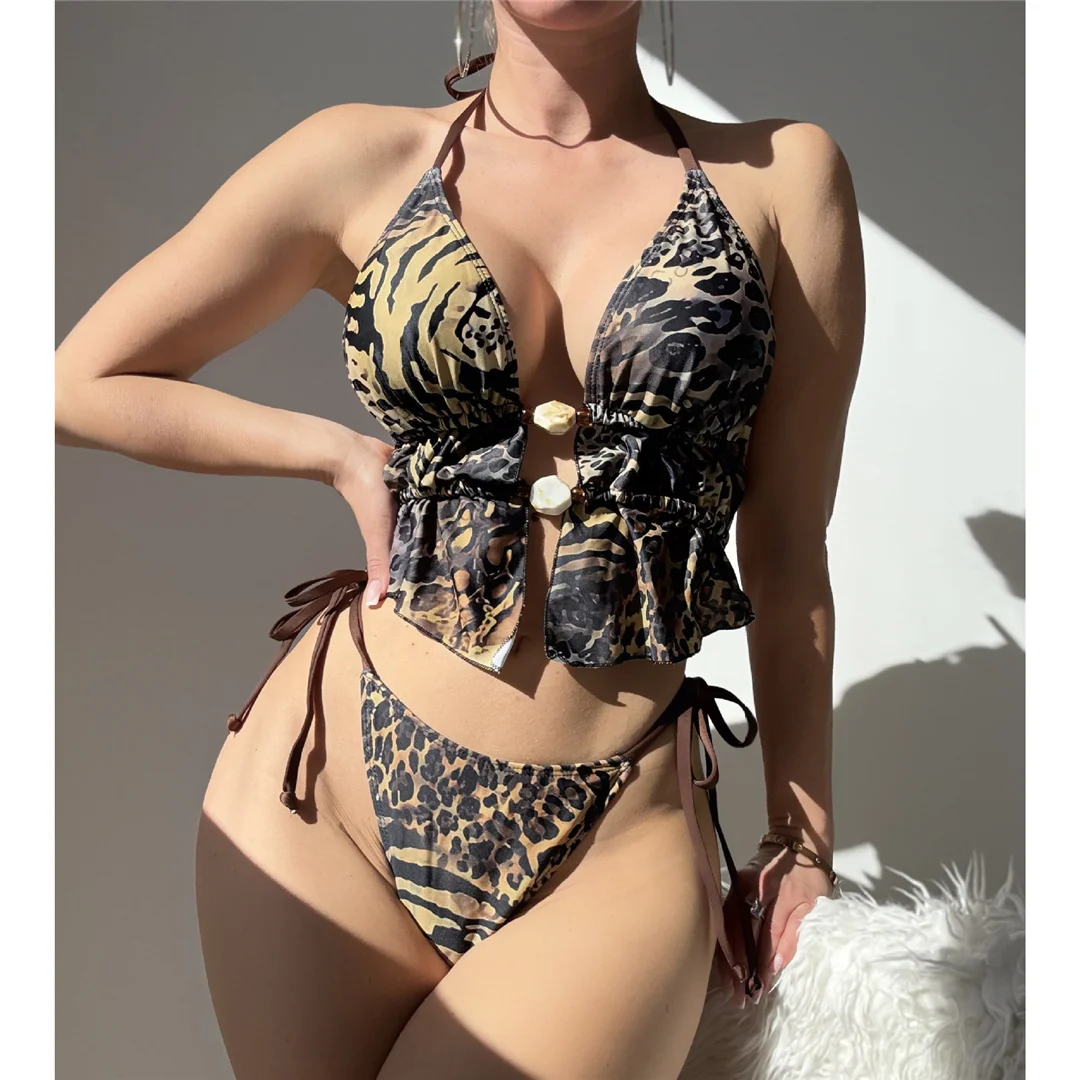 S - XL Bedruckter Tankini-Bikini, Damen-Badeanzug, zweiteiliges Bikini-Set, gepolsterter Badeanzug, Badebekleidung, Modell V7483. – Detail 3