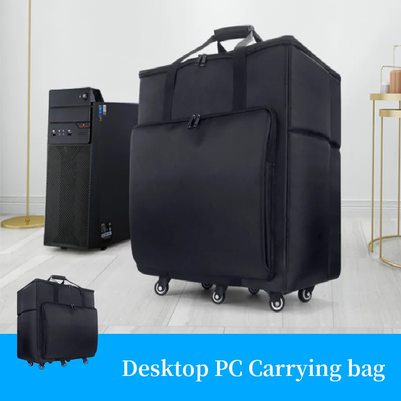 Desktop Gaming PC Computer Carrying Case Large Capacity Travel Storage Bag with Wheels for Computer Main Processor & Accessories