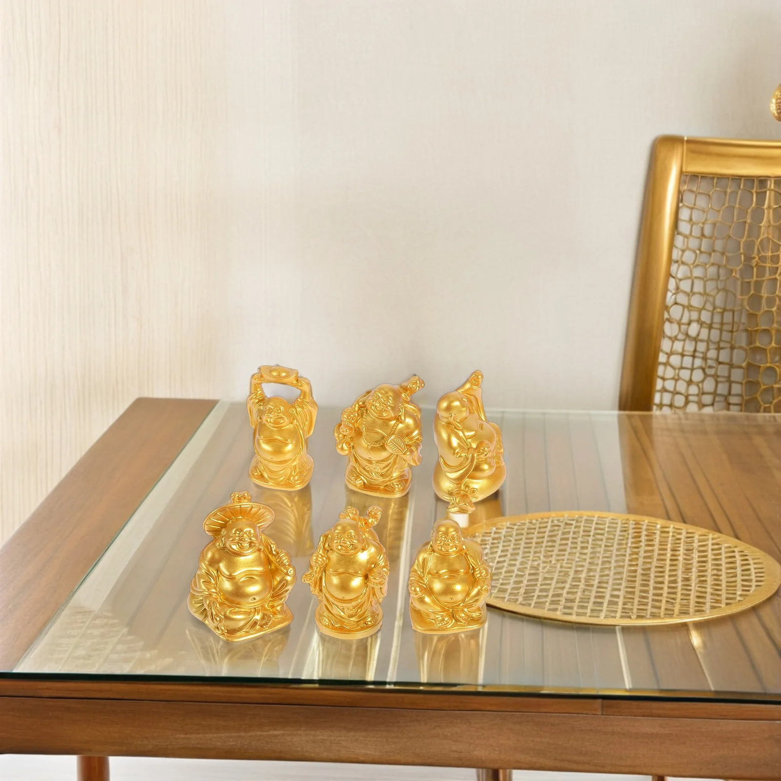

6Pcs Resin Laughing Buddha Figurines Mini Buddha Statue Feng Shui Wealth Luck Prosperity Sculpture for Desktop Decoration