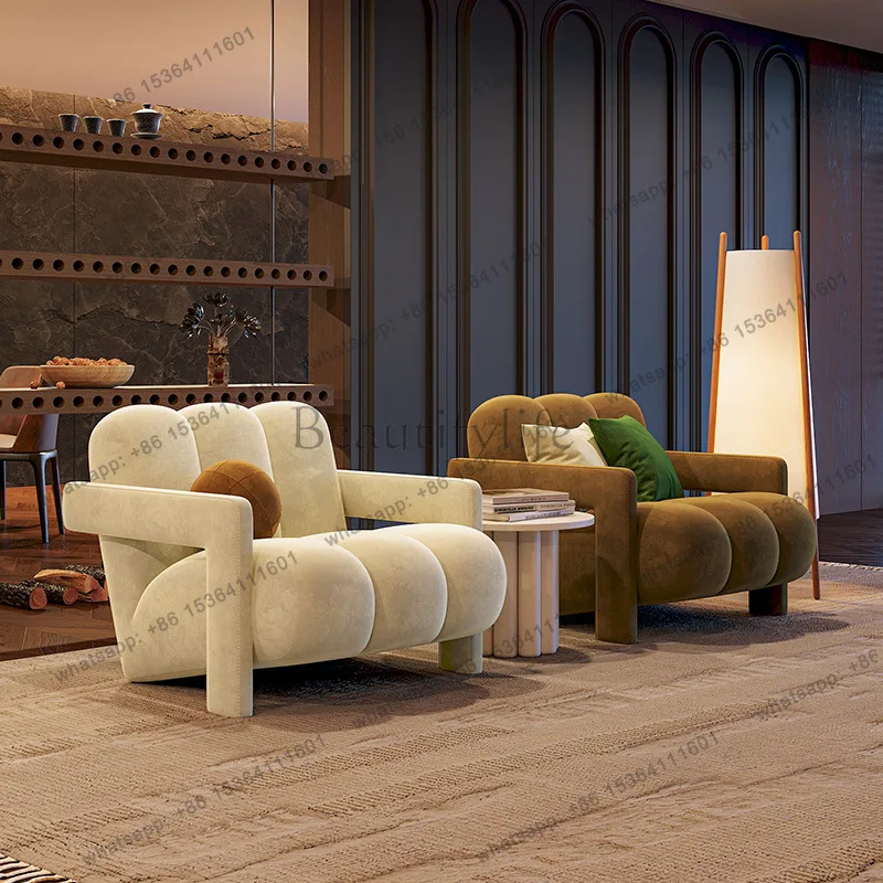 LS wabi-sabi wind cream wind leisure chair lazy lamb wool living room balcony designer modern sofa chair