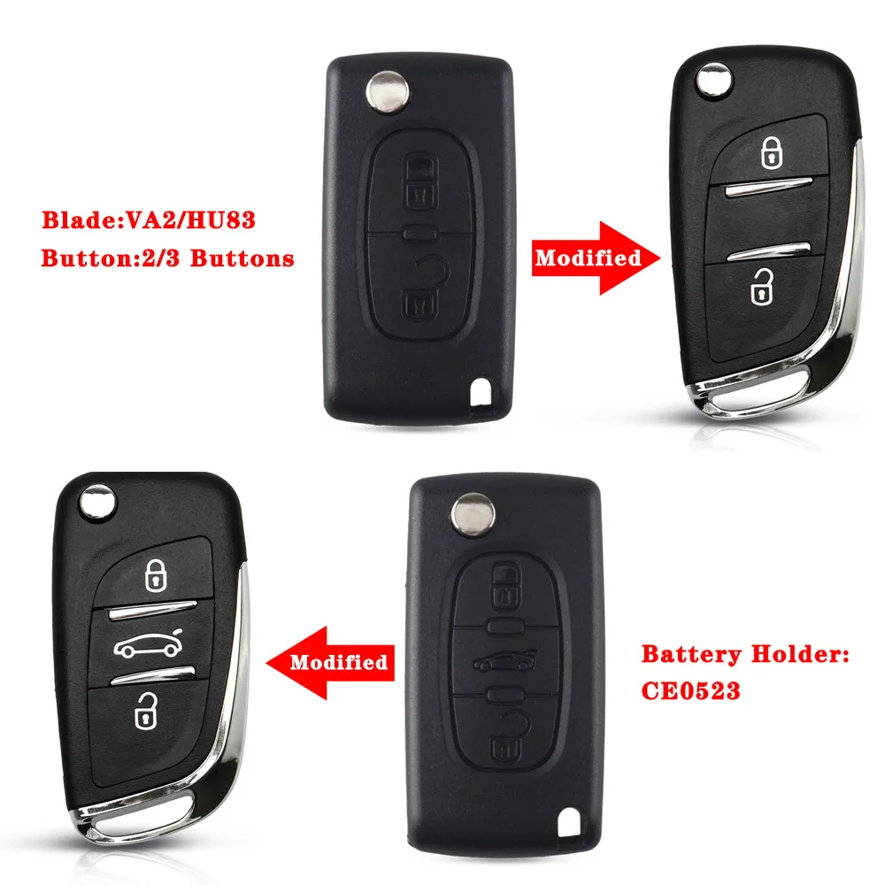 KEYYOU 433/434MHz ASK/FSK Modified Remote Car Key For Peugeot 107 207 307 307S 308 407 607 CE0536 CE0523 VA2/HU83 2/3 BTN Key