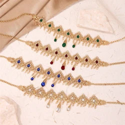 Copricapo da sposa turco accessori per capelli Color oro per donna accessori per capelli con strass da sposa per collana da sposa marocchina