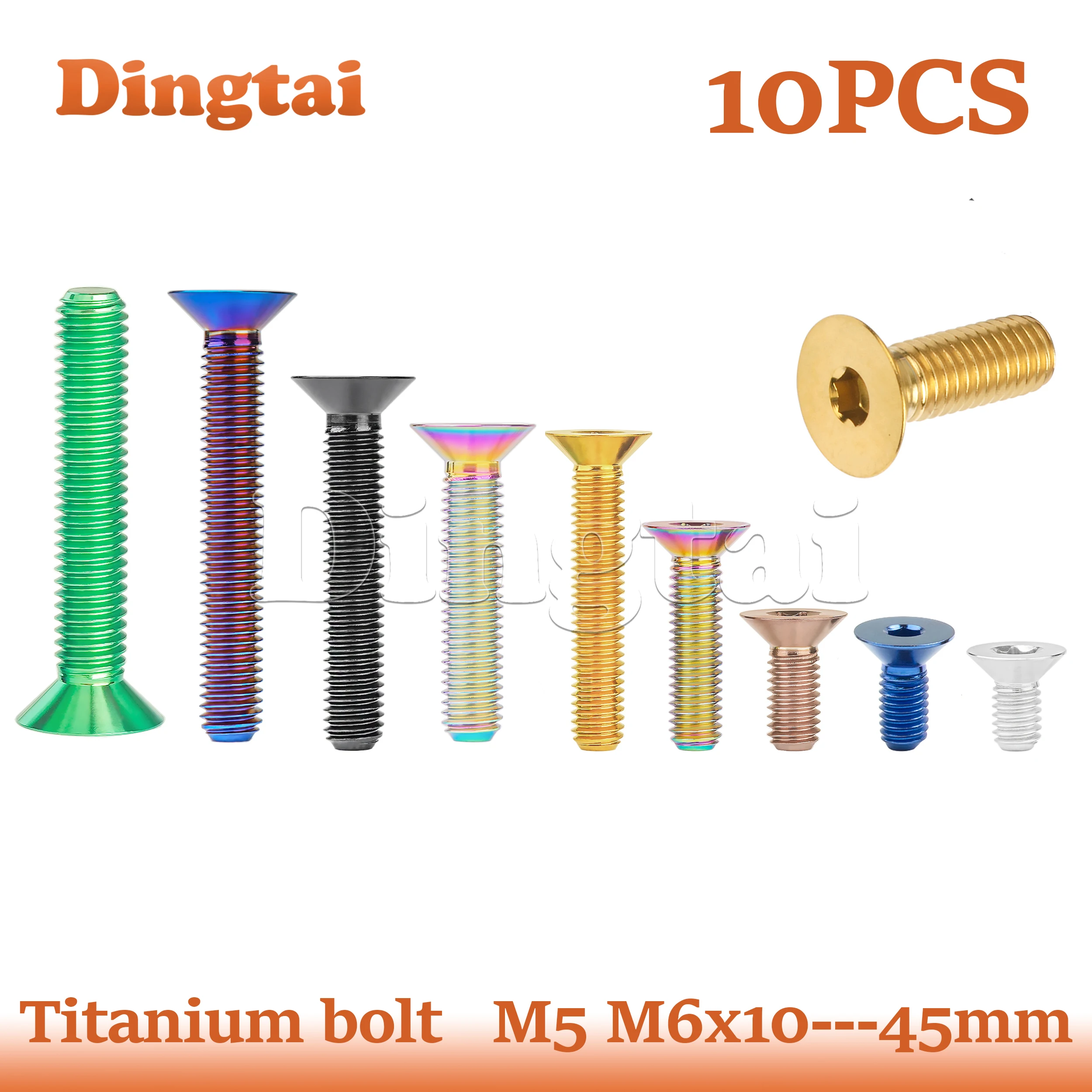 

Dingtai Titanium Bolt 10PCS M5/M6x10 12 15 20 25 30 35 40 45mm Hexagon Socket Countersunk Screws for Bicycle Top Cap Parts