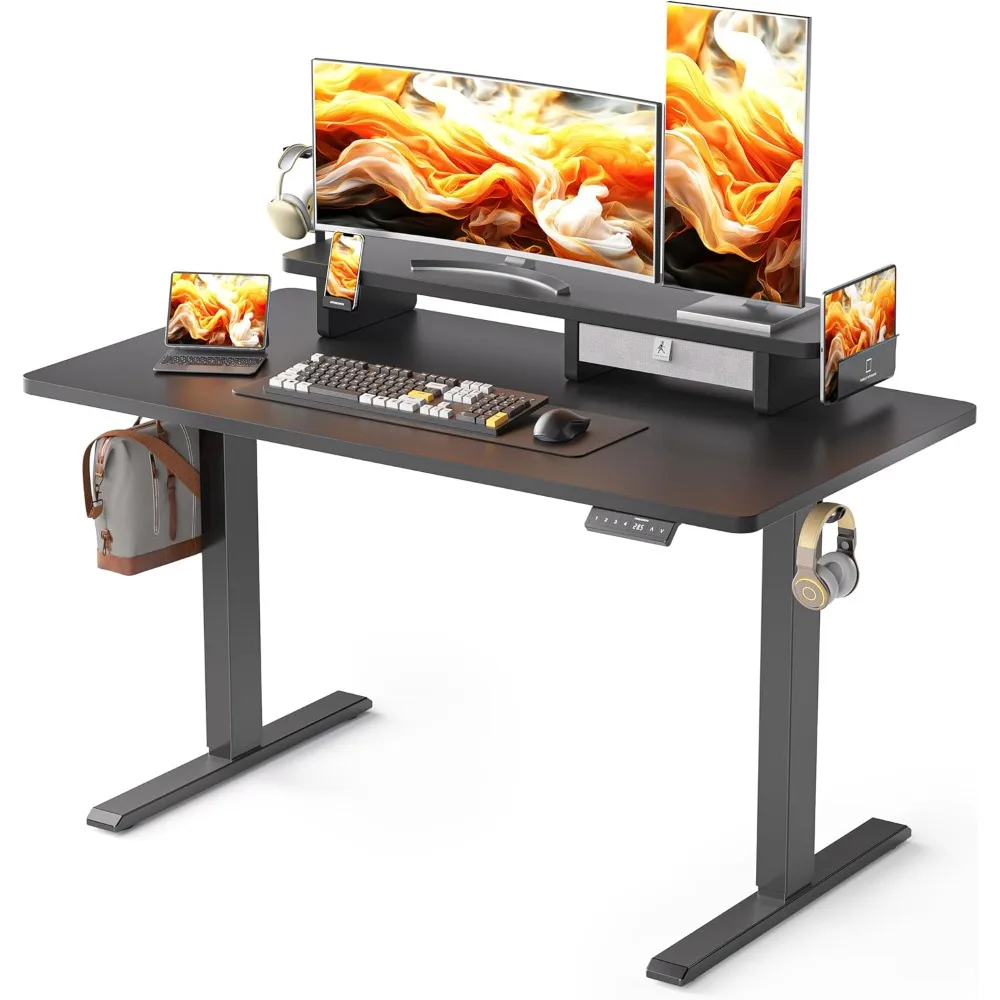 

48x24 Inches Electric Standing Desk With Drawer and Monitor Stand, Height Adjustable for Home Office, Ergonomic Sit to Stand Wit