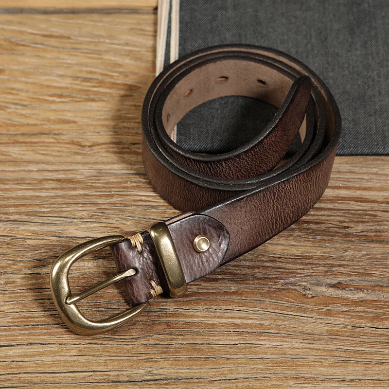 

3.3cm Width Women's Genuine Leather Vintage Belt Luxury Copper Buckle High Quality Cowskin Female Strap Jeans