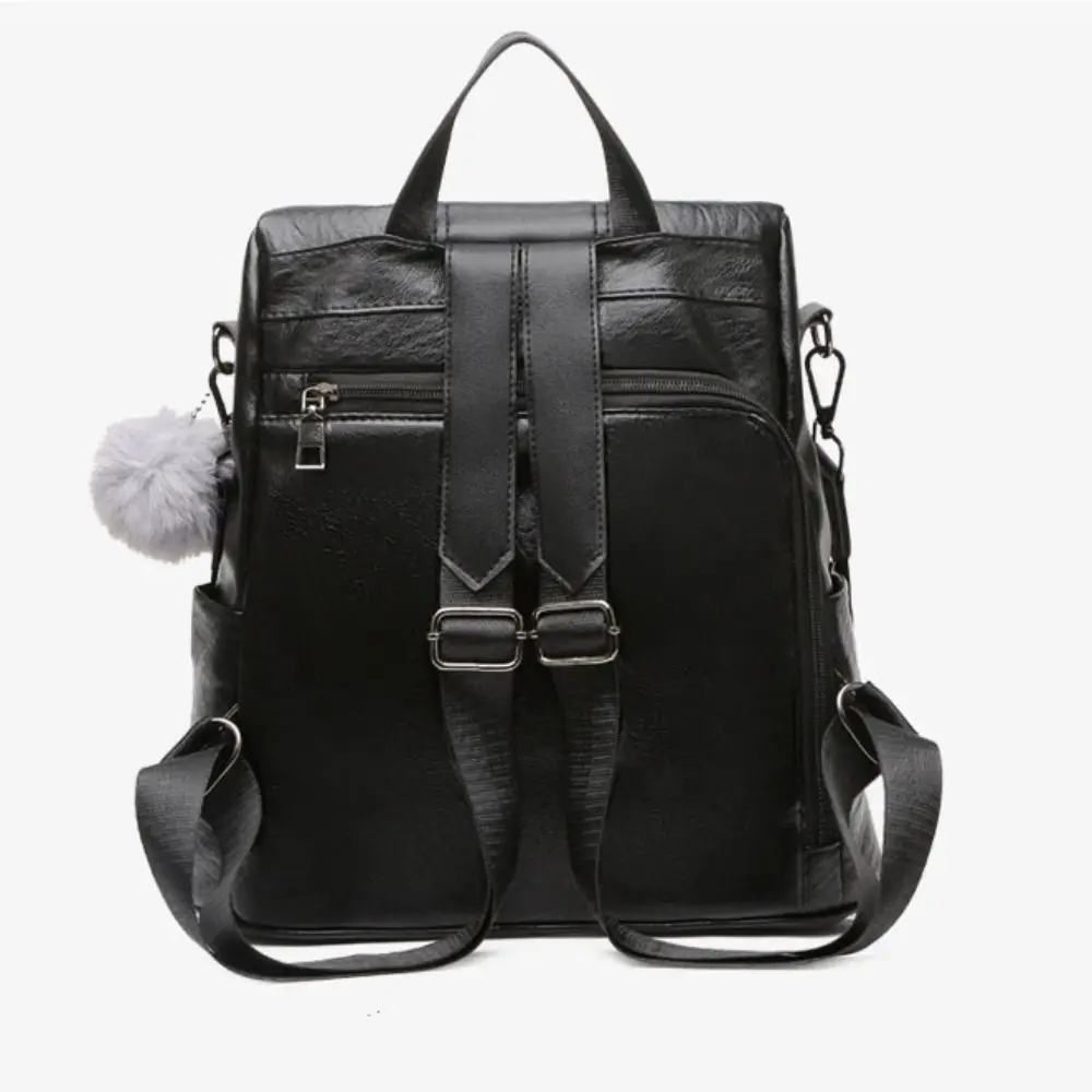 PU Leather Laptop School Bag Simple Solid Color Large Capacity Backpack Daypack Waterproof College Backpack Teenagers