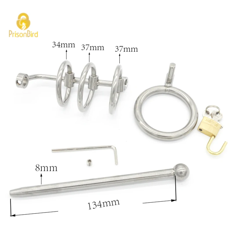 Chaste Bird 3 Ring Stainless Steel Male Chastity Device/Belt with Catheter,Cock Cage,Penis Ring,Penis Lock,Adult Game A061