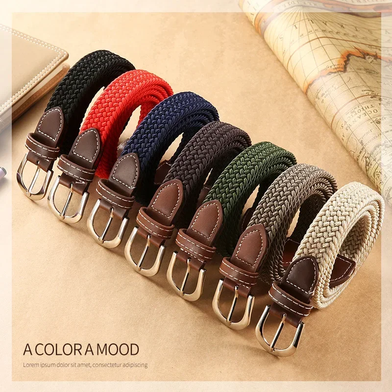 

Solid Color Canvas Tactical Women's Belt Fashion Casual Simple Wild Pin Buckle Belt Elastic Thin Nylon Girdle Gothic Korean