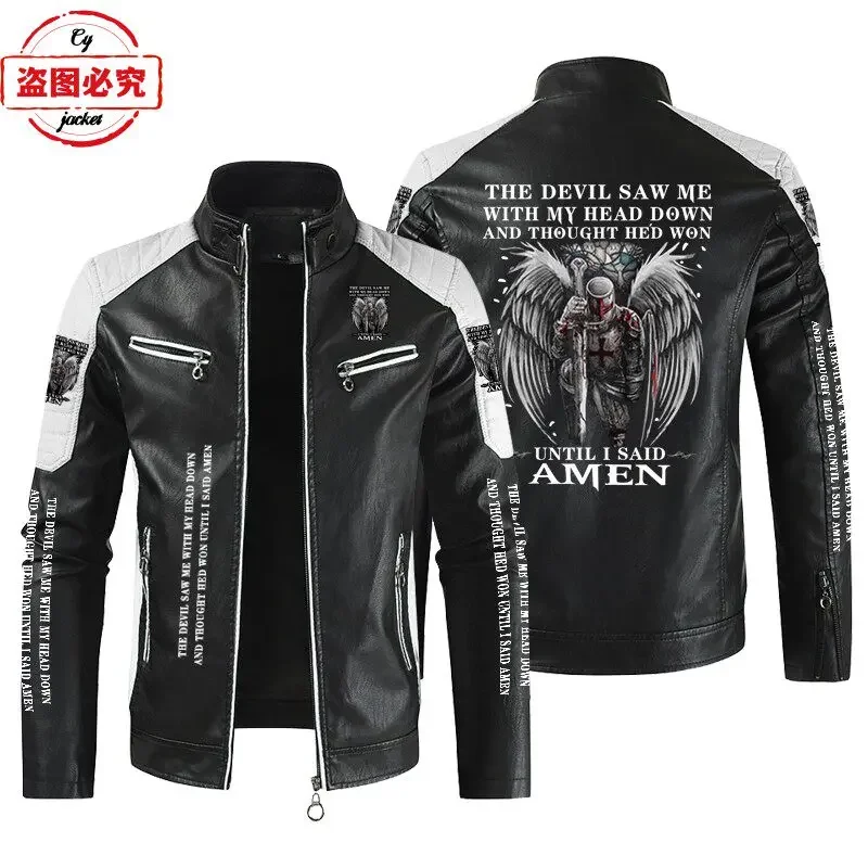 European Size THE DEVIL Printed Motorcycle Suit Retro Washed PU Leather Jacket Windproof Four Season Motorcycle Riding Jacket